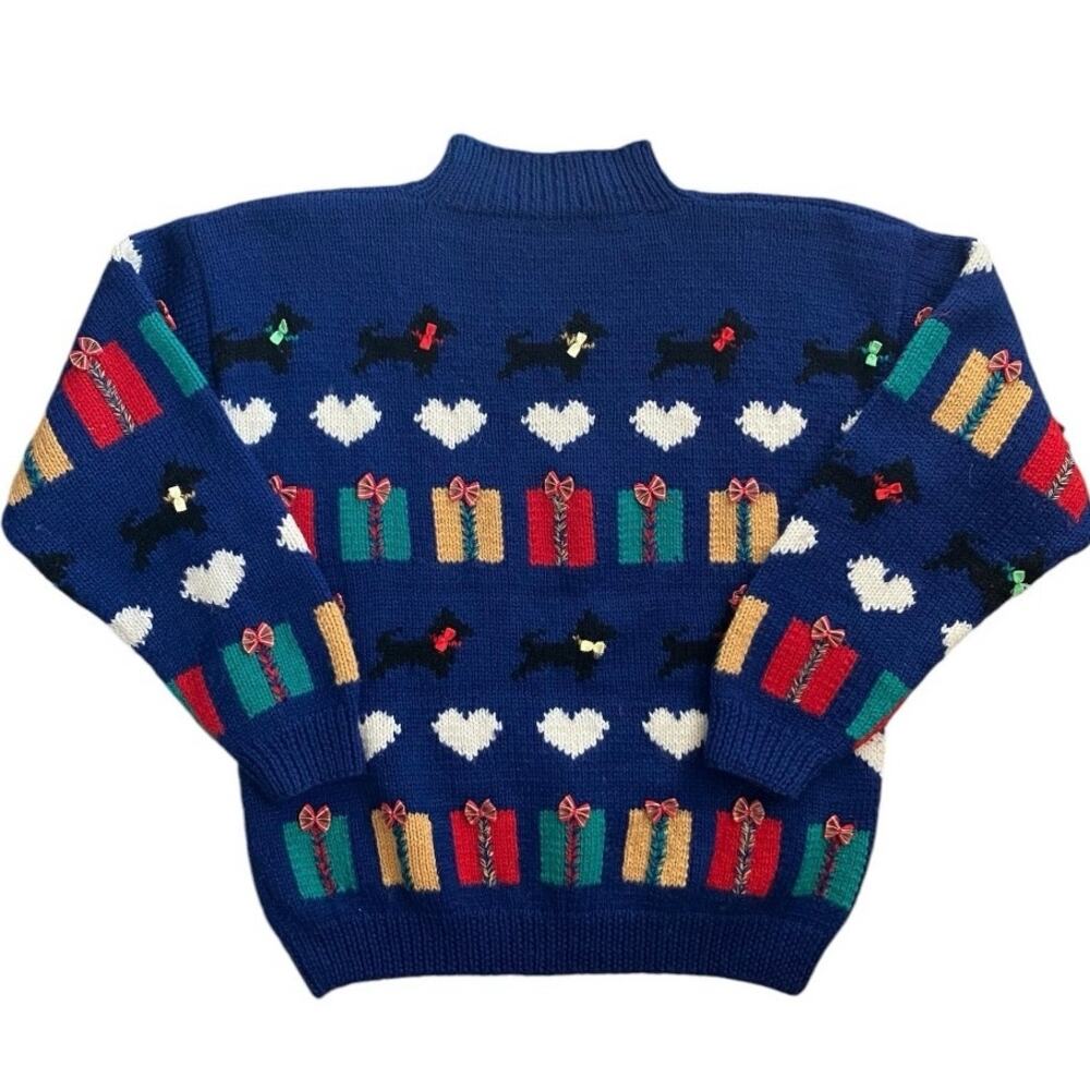Vintage Nordstrom Blue Dog Christmas Wool Sweater XS - Picture 2 of 5